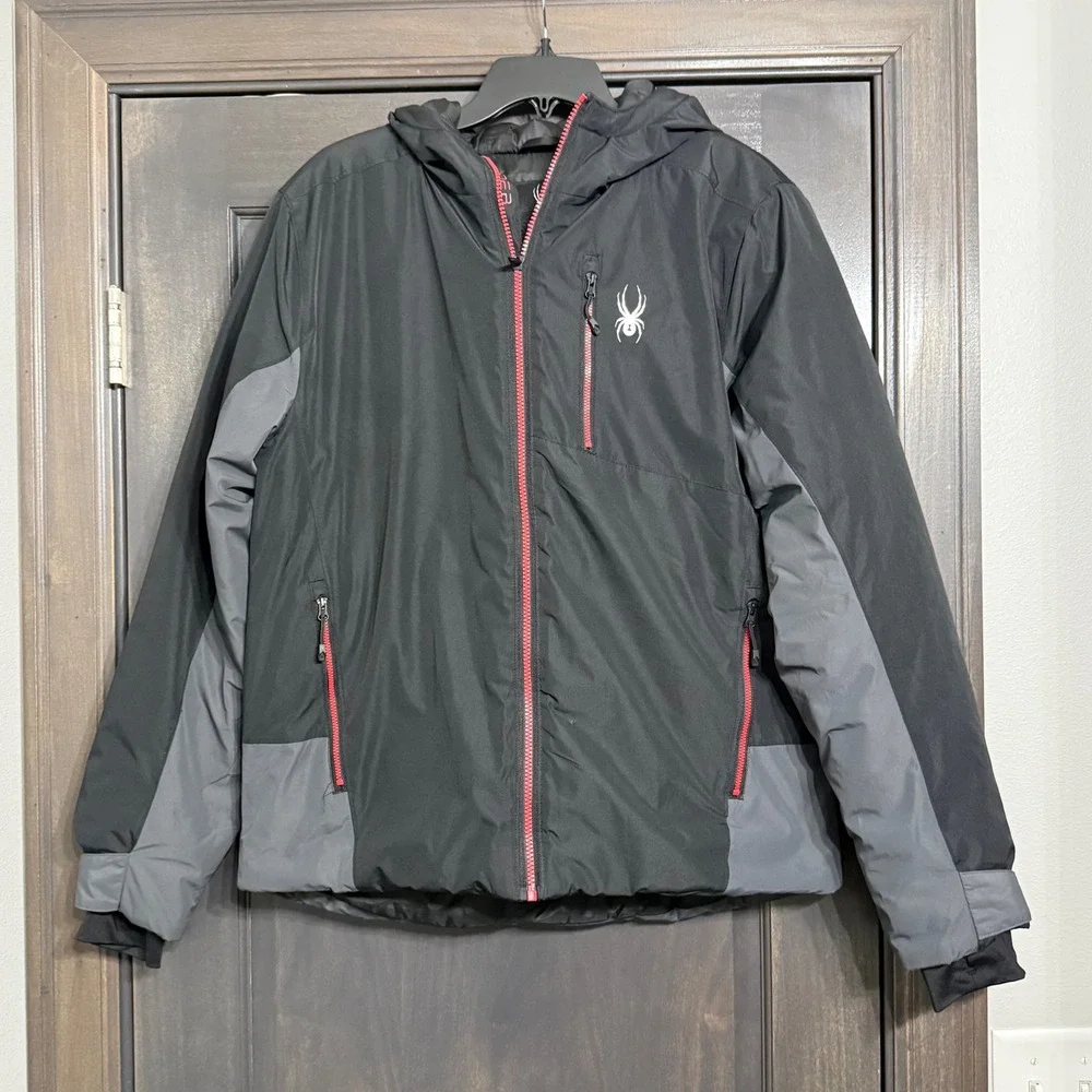 Spyder Men's city to Slope Ski Jacket Black‎ Gray Red Full Zip Hooded M